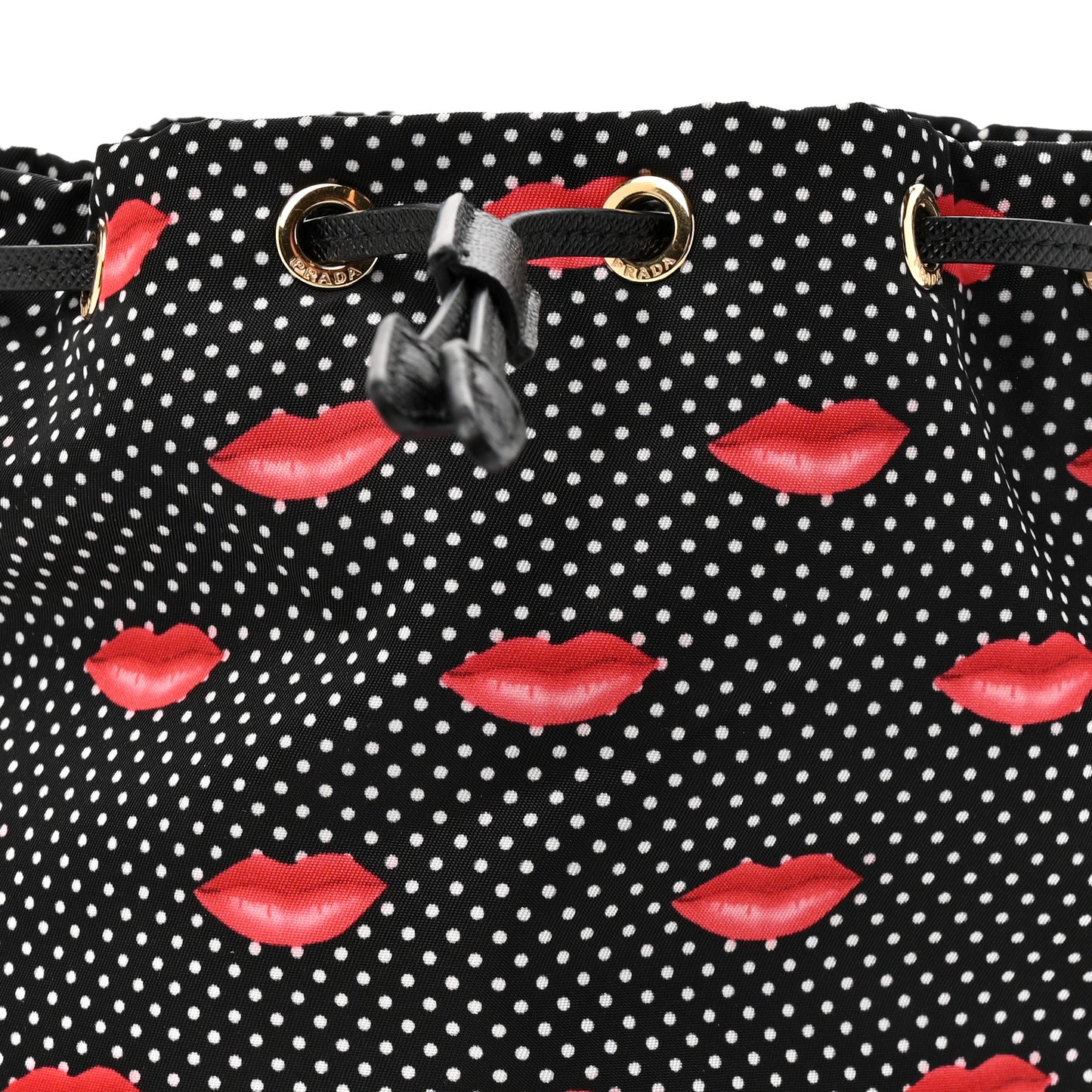 Tessuto Nylon Saffiano Lips Print Bucket Wristlet Black