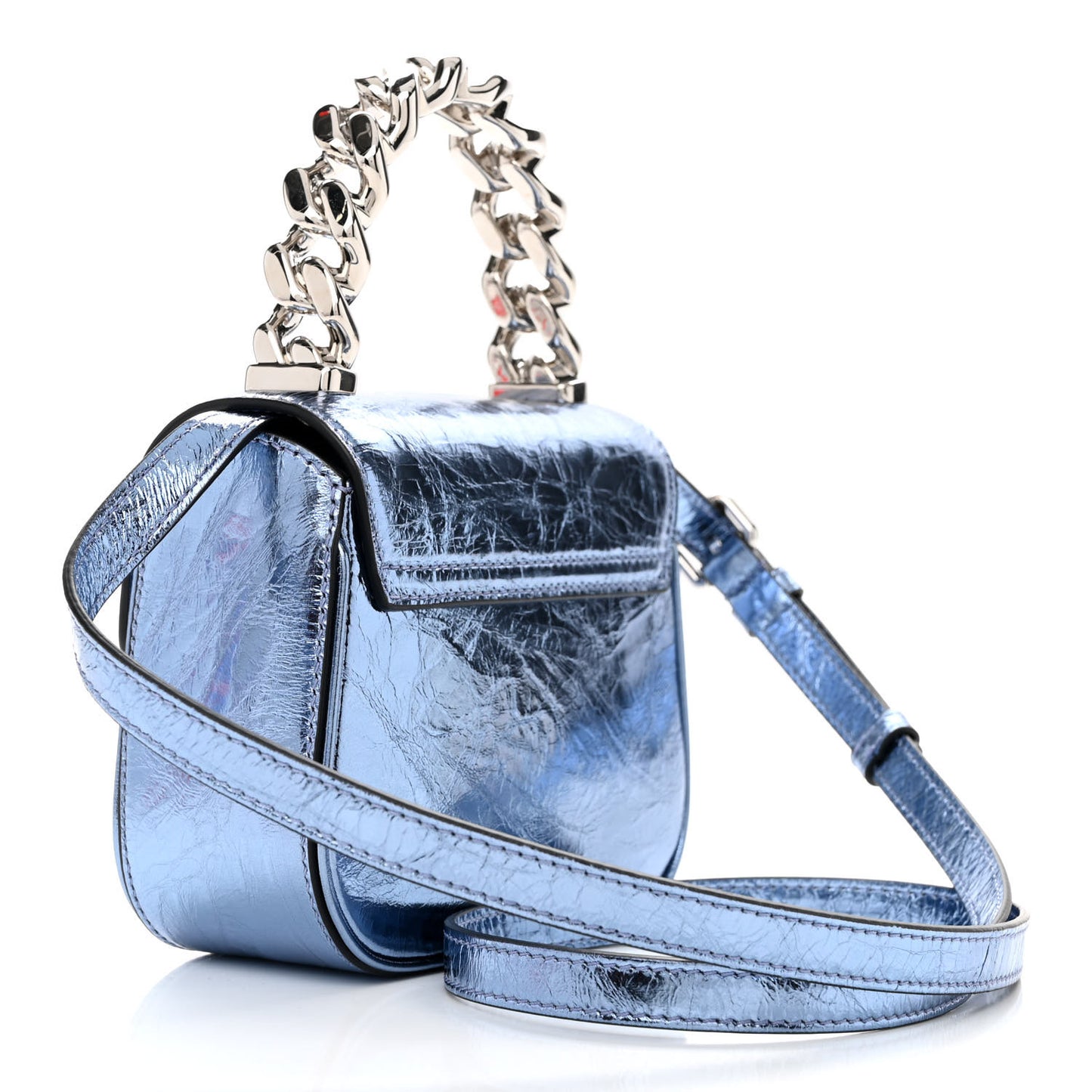 Metallic Crackled Lambskin Mini La Medusa Blue