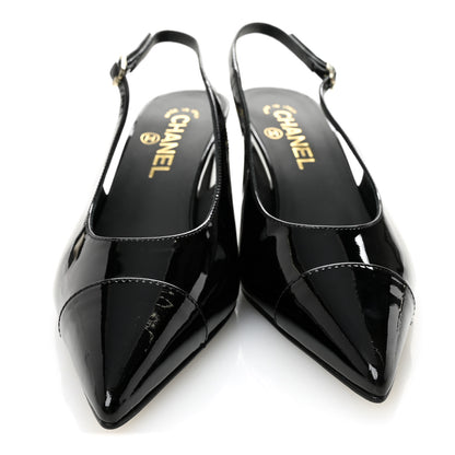Chanel Patent Calfskin Cap Toe CC Slingback Pumps 36.5 Black 3 of 10