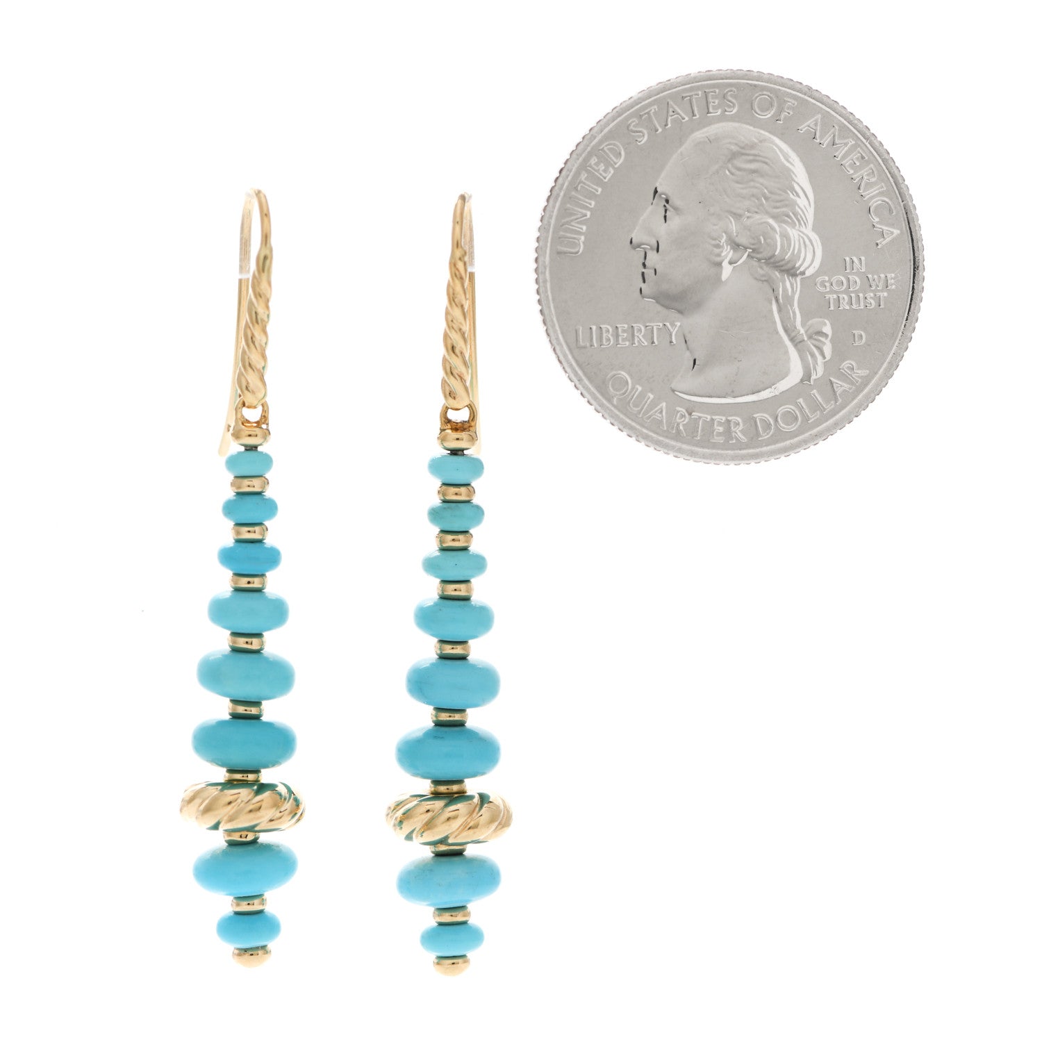 David Yurman 18K Yellow Gold Turquoise Rio Rondelle Drop Earrings 2 of 4