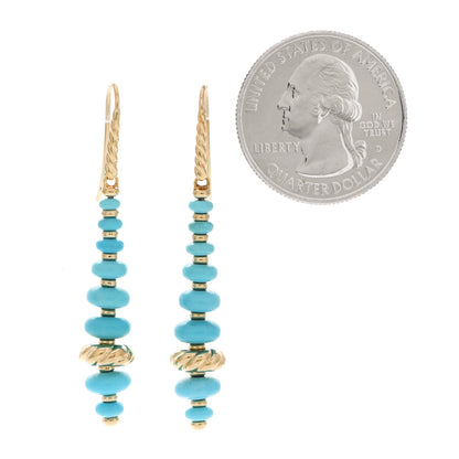 David Yurman 18K Yellow Gold Turquoise Rio Rondelle Drop Earrings 2 of 4