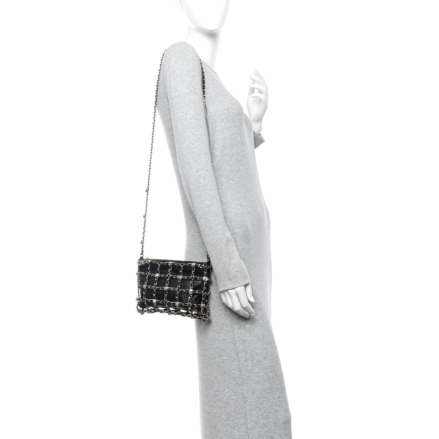 Lambskin Chain Frame Medallion Shoulder Bag Black