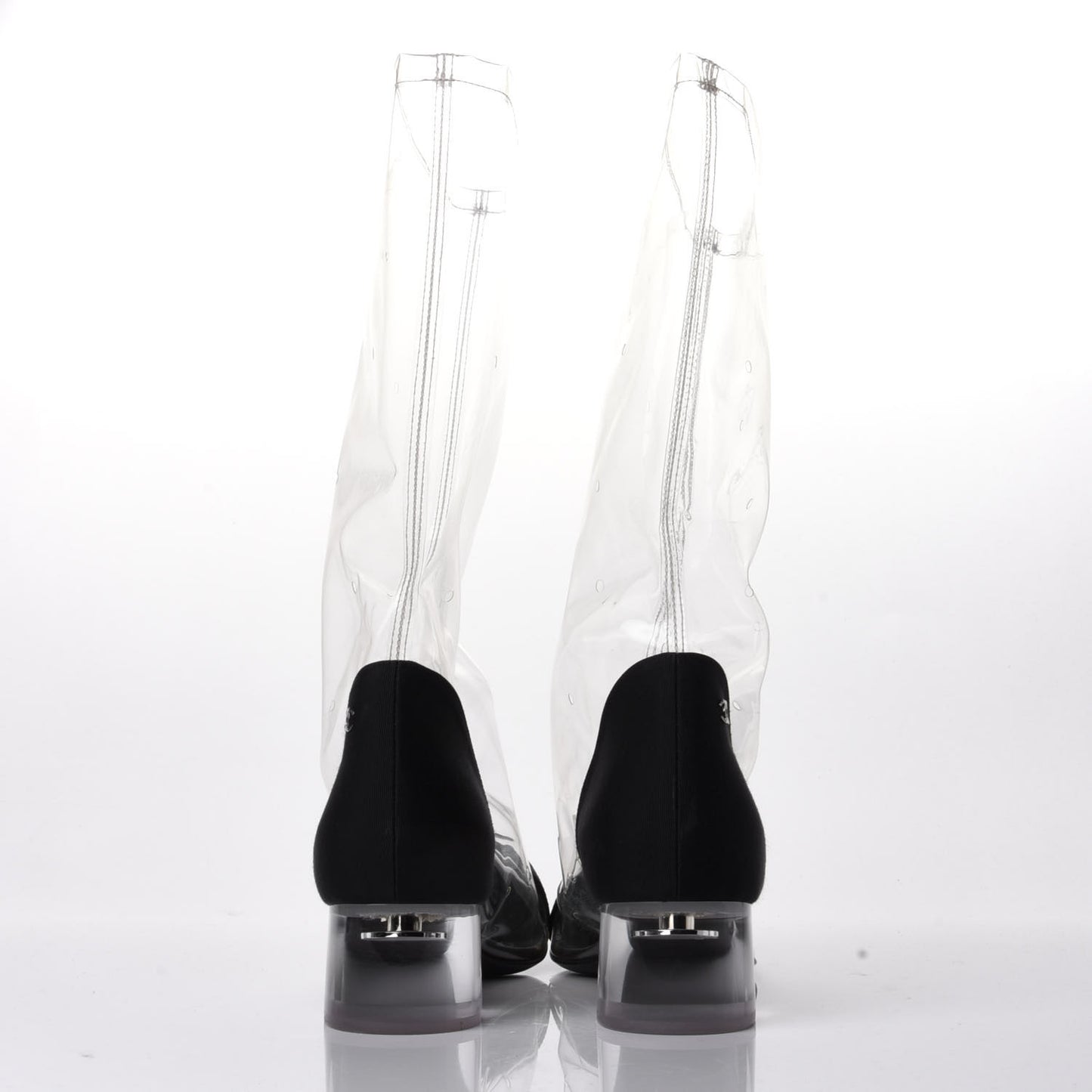 PVC Grosgrain High Boots 38.5 Transparent Black