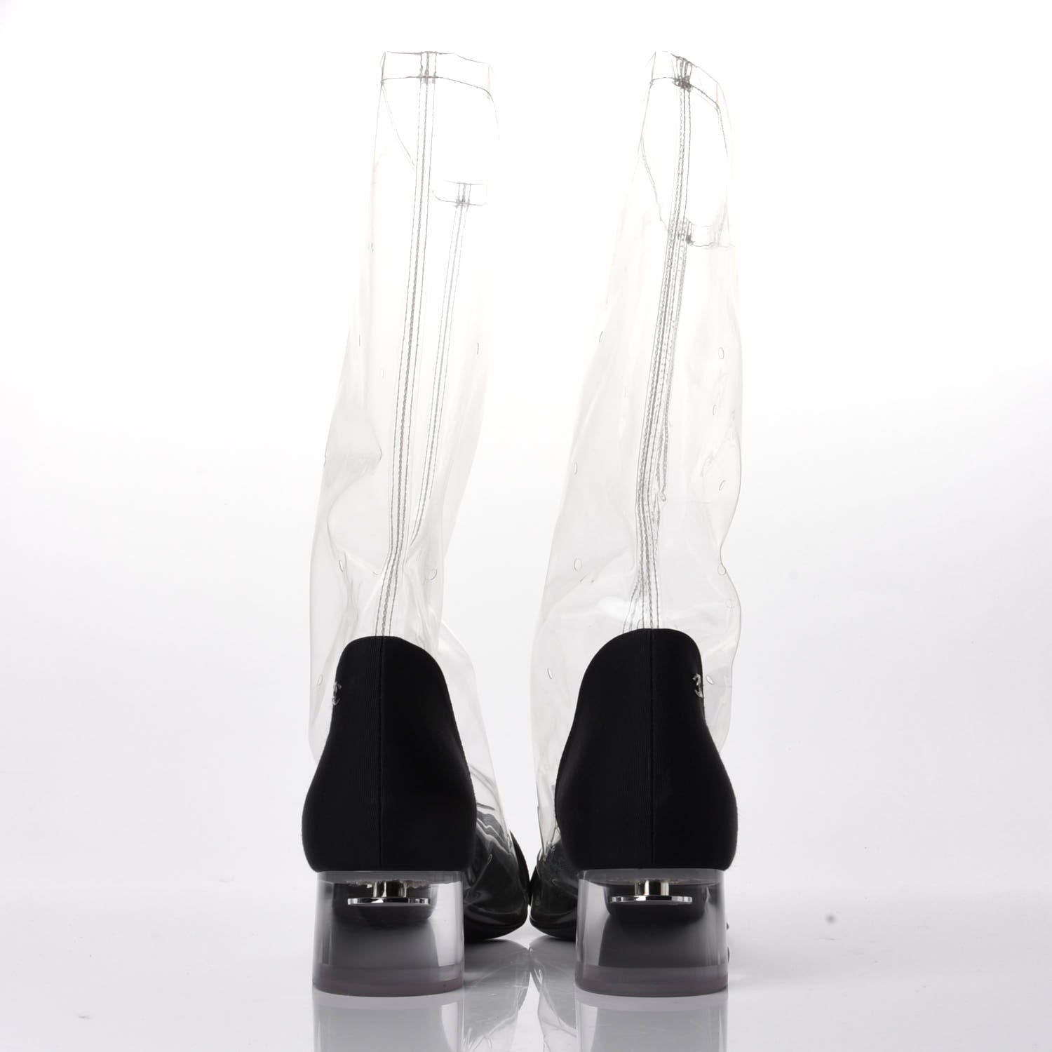 Chanel PVC Grosgrain High Boots 38.5 Transparent Black 6 of 9