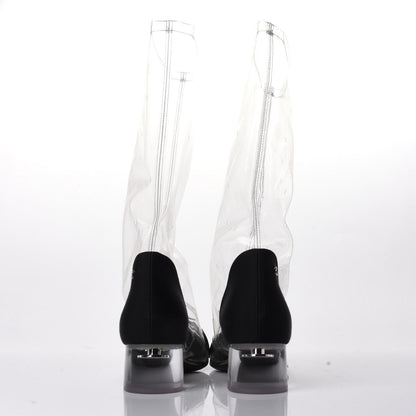 Chanel PVC Grosgrain High Boots 38.5 Transparent Black 6 of 9
