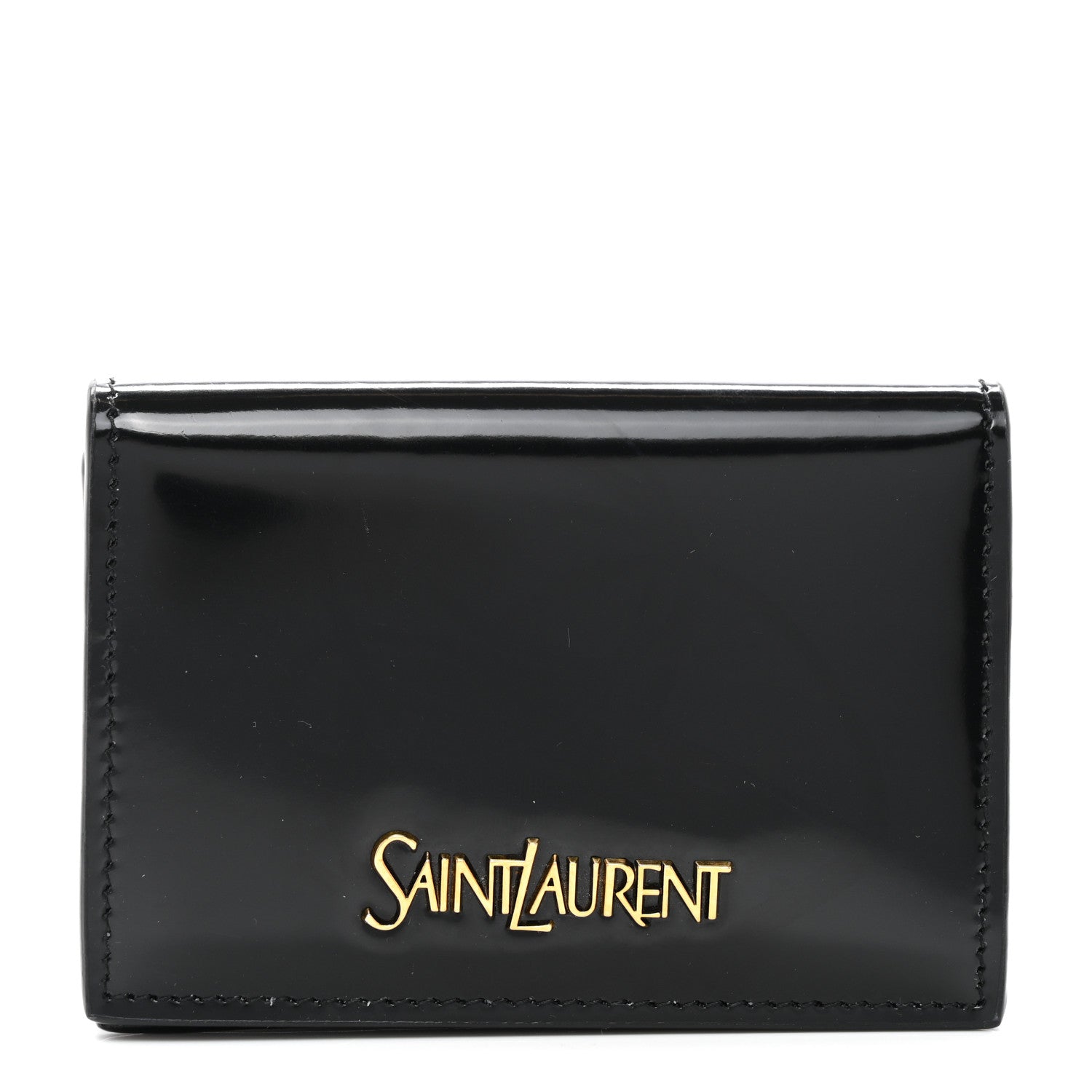 Saint Laurent Shiny Lambskin Logo Carre Zipped Card Case Black 1 of 7