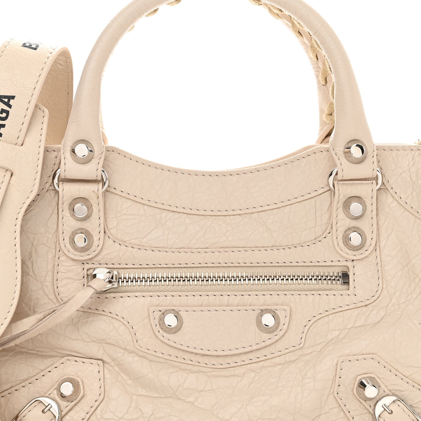Agneau Classic Silver Hardware Mini City Logo Strap Beige Tapioca