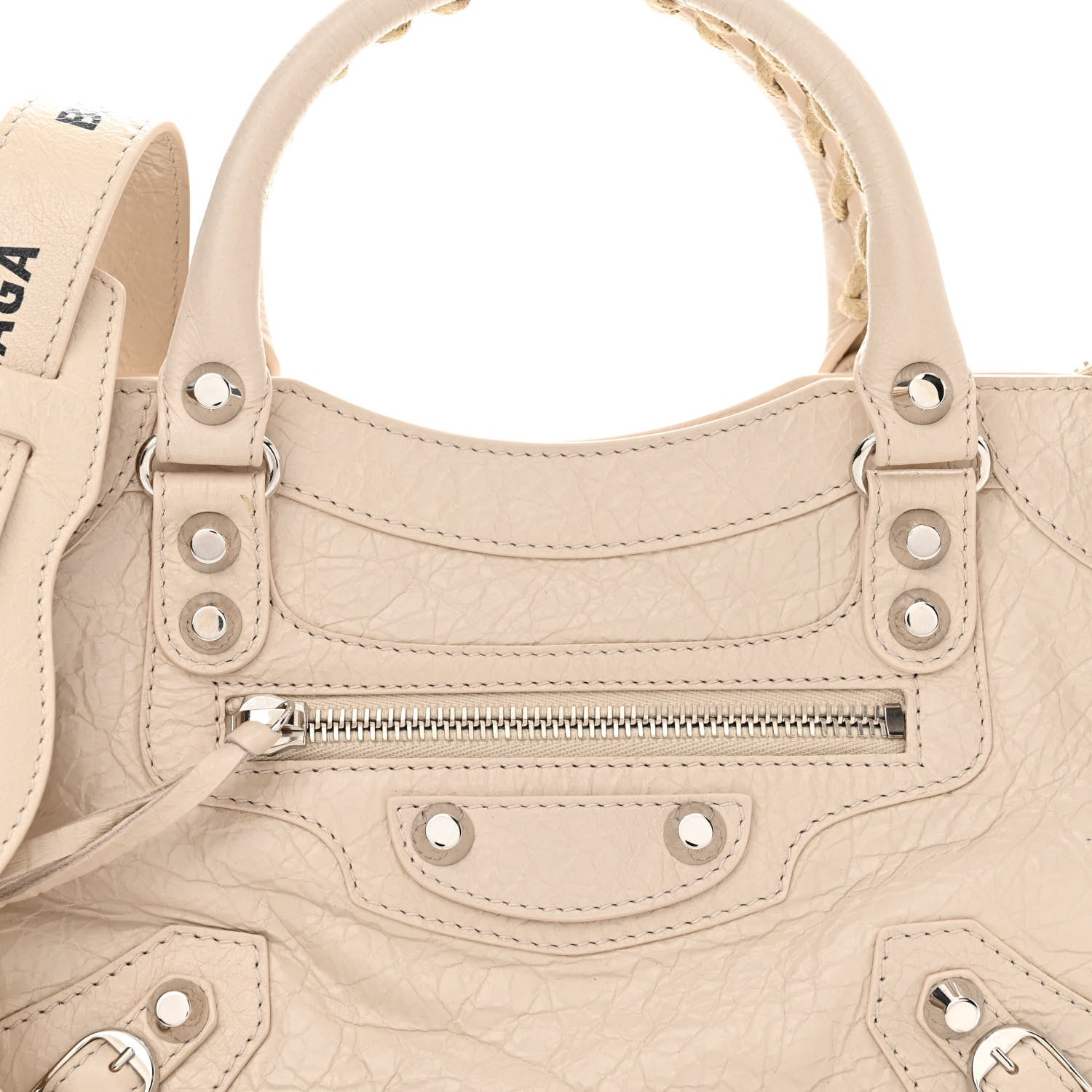 Balenciaga Agneau Classic Silver Hardware Mini City Logo Strap Beige Tapioca 8 of 10