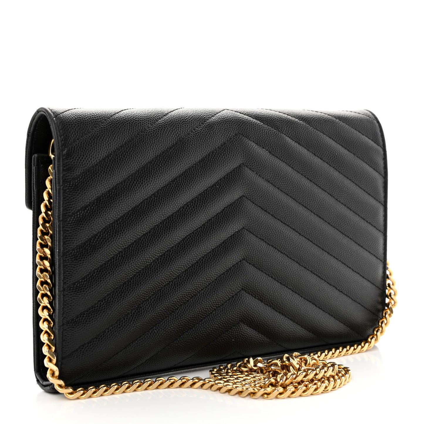 Grain De Poudre Matelasse Chevron Monogram Chain Wallet Black