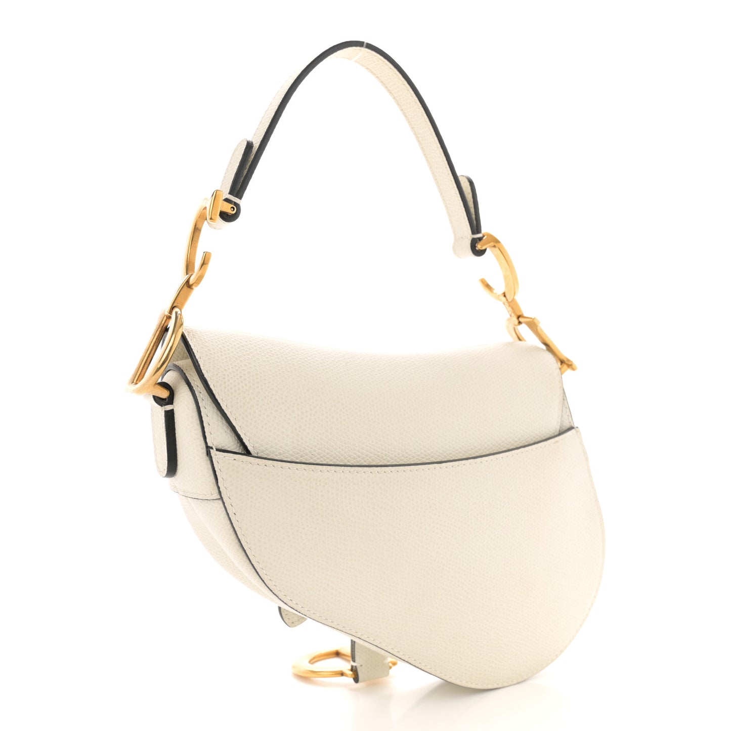 Grained Calfskin Mini Saddle Bag White