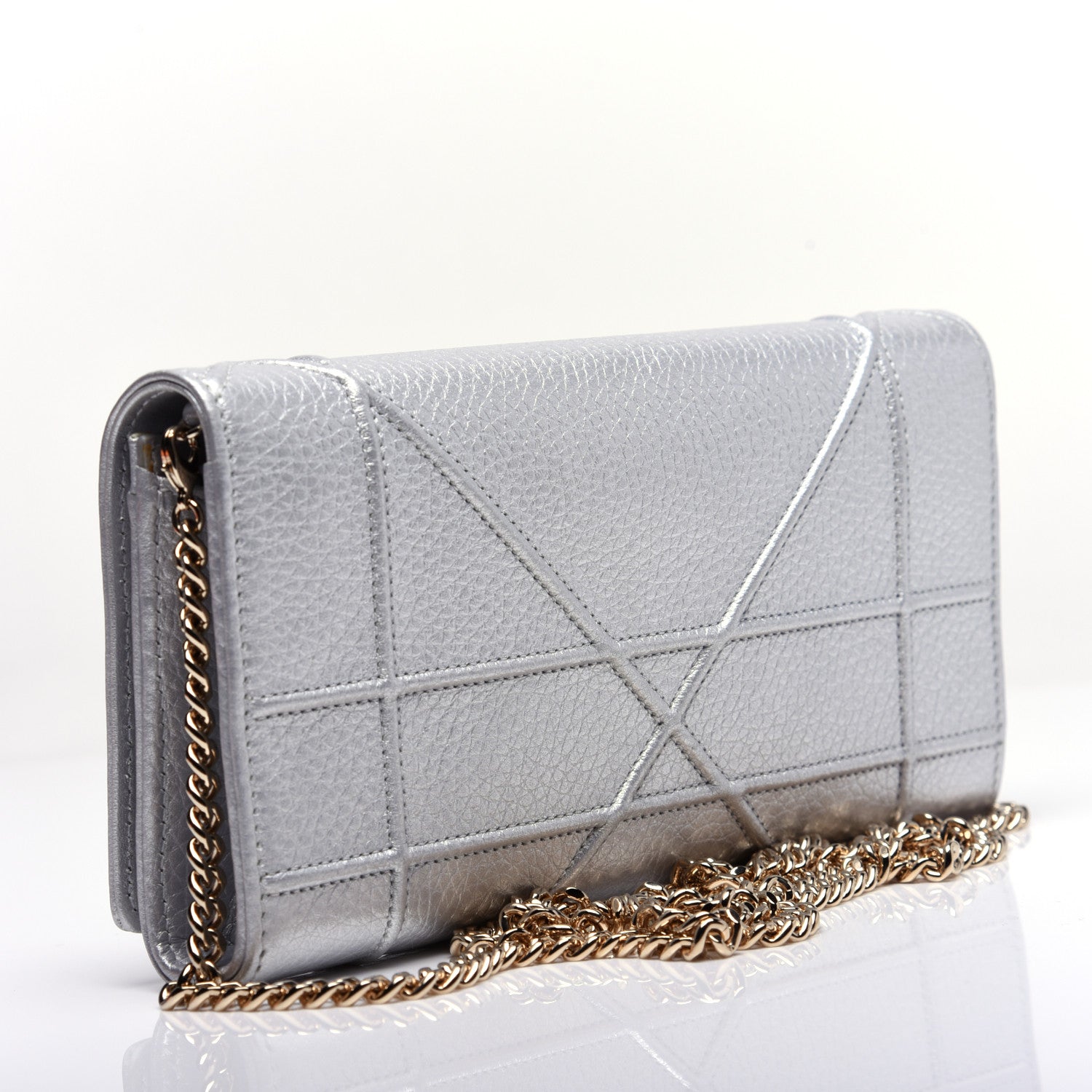 Christian Dior Metallic Grained Calfskin Diorama Croisiere Chain Wallet Silver 2 of 10