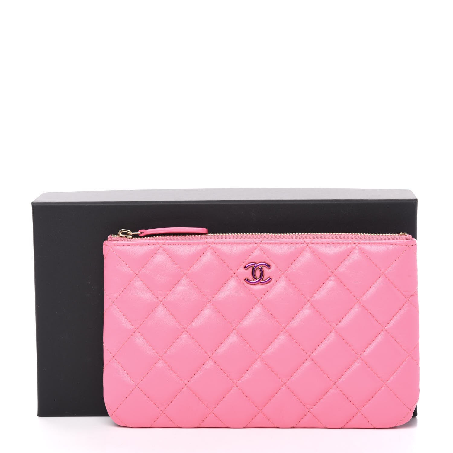Chanel Lambskin Quilted Zipped Pouch Pink Yellow 10 of 10