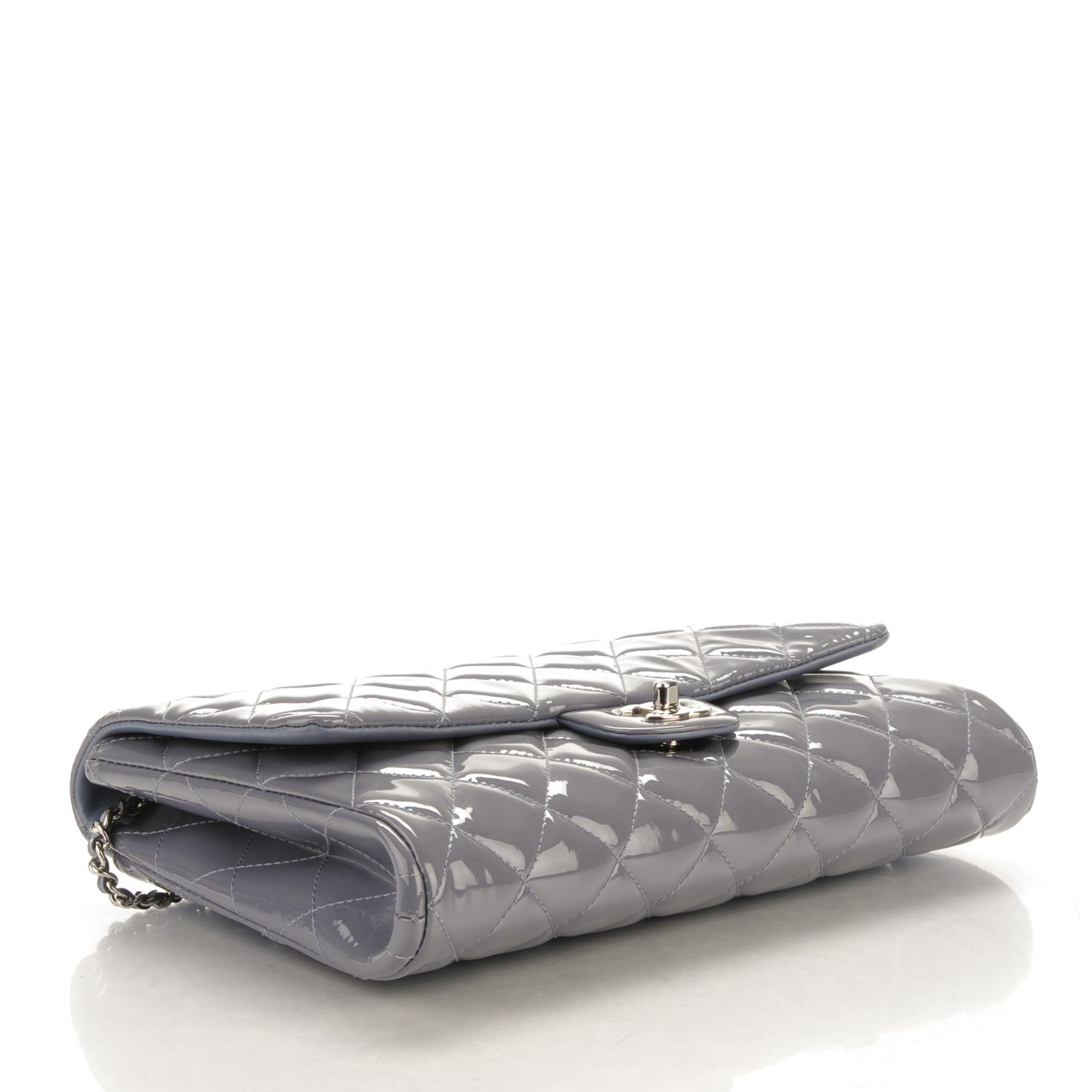 Patent Quilted Clutch with Chain Flap Lavender