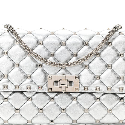 Valentino Garavani Metallic Lambskin Rockstud Spike Wallet on Chain Silver 7 of 9