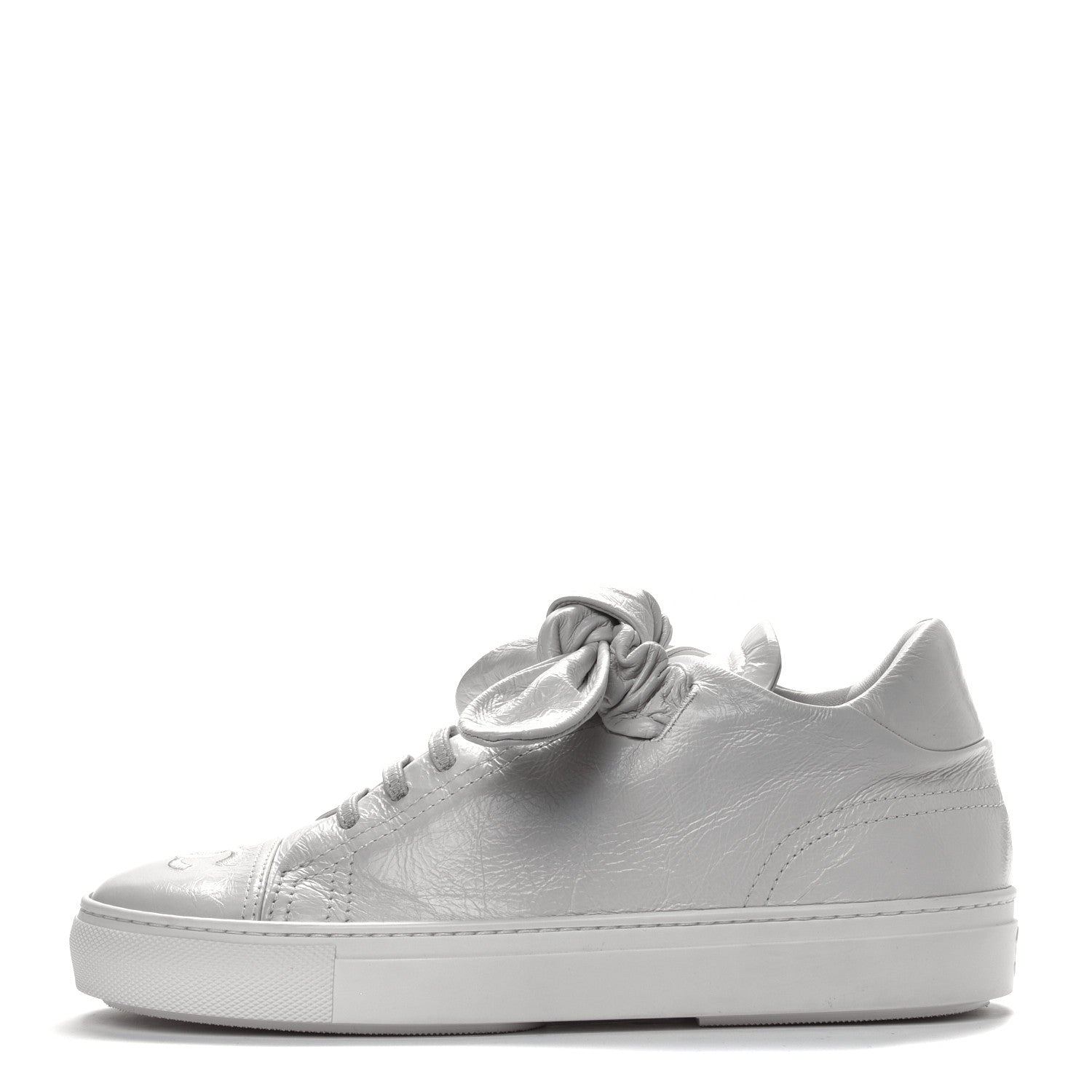 Chanel Crumpled Calfskin Womens CC Bow Sneakers White 1 of 4