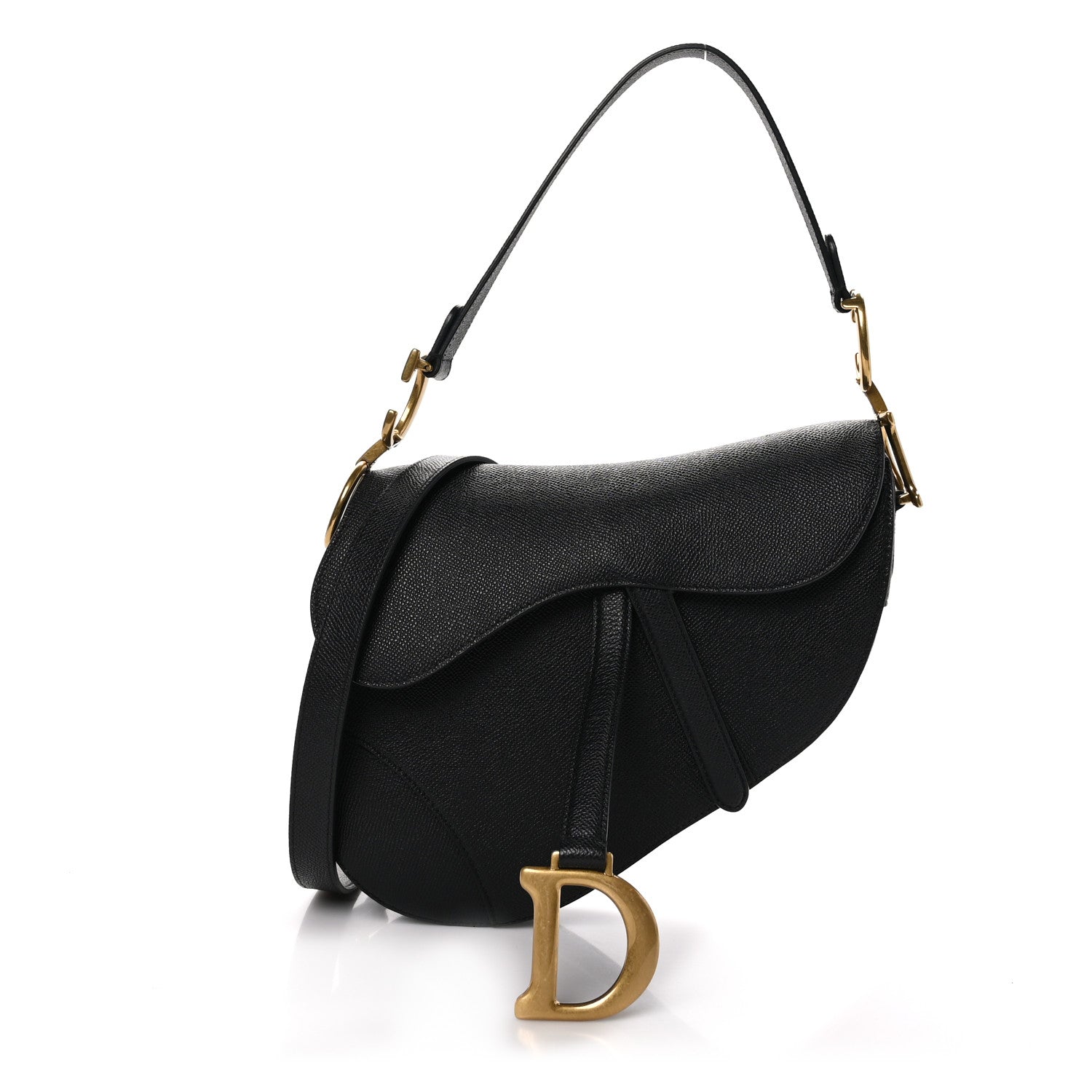 Christian Dior CHRISTIAN DIOR Grained Calfskin Saddle Bag With Strap Black 1 of 9