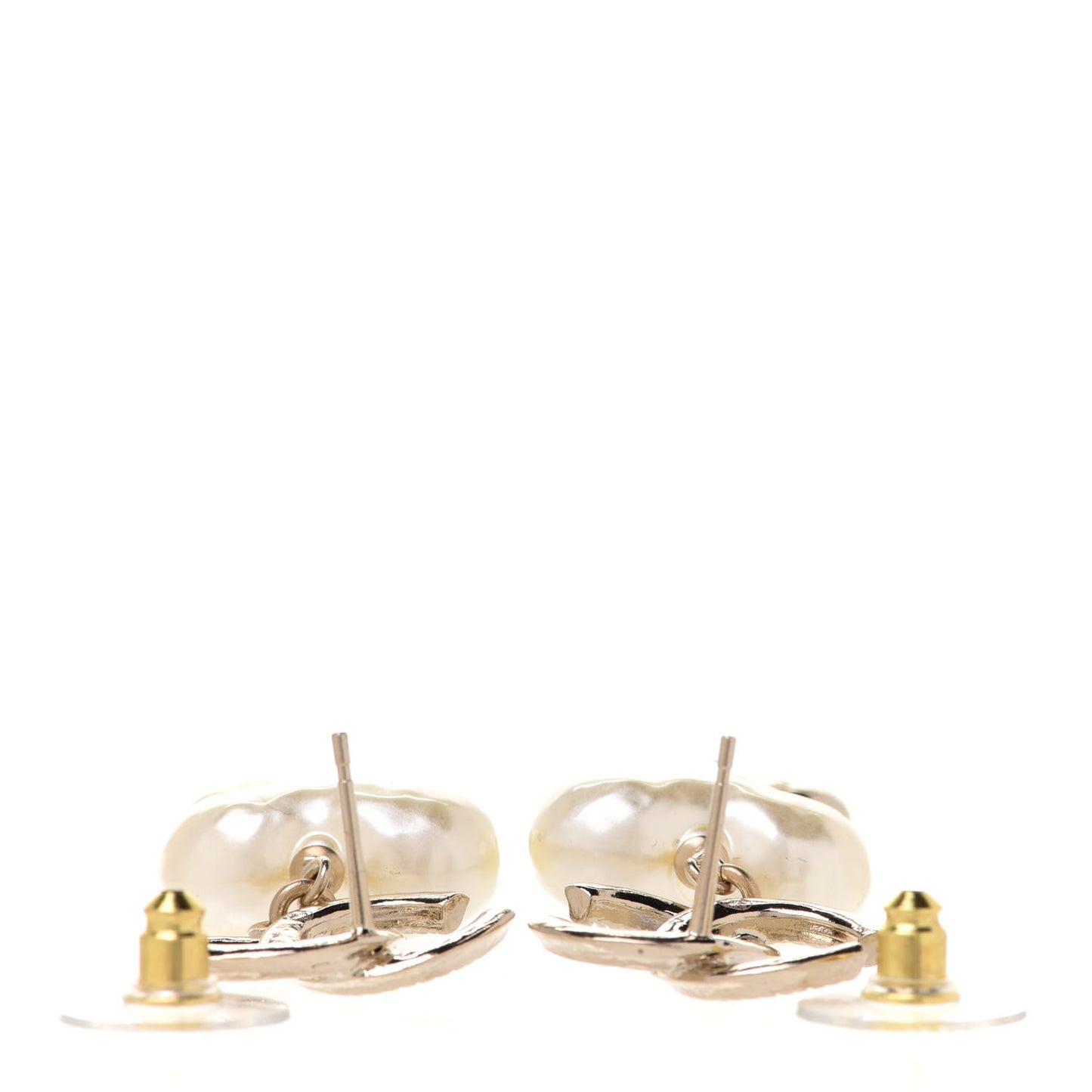 Pearl CC Double Heart Drop Earrings Gold