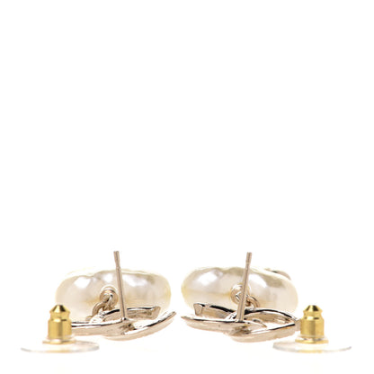 Chanel Pearl CC Double Heart Drop Earrings Gold 3 of 5