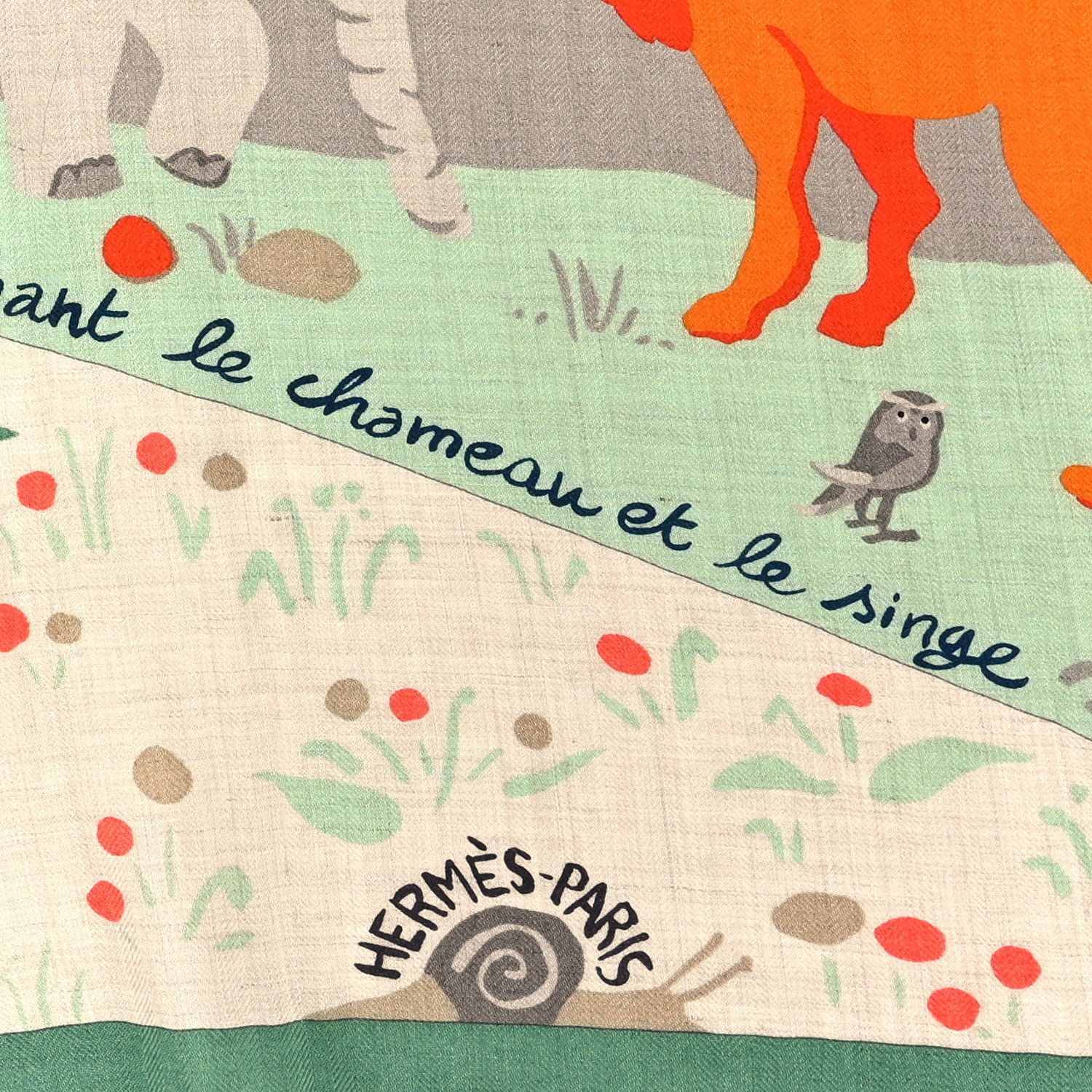 Hermes Cashmere Silk Le Livre D'Esope Shawl 140 Naturel Vert Rose 2 of 3