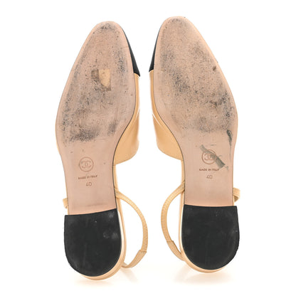 Chanel Goatskin Grosgrain Cap Toe CC Slingback Sandals 40 Beige Black 6 of 10