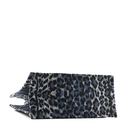 Christian Dior Canvas Mizza Embroidered Medium Leopard Book Tote Blue 4 of 14
