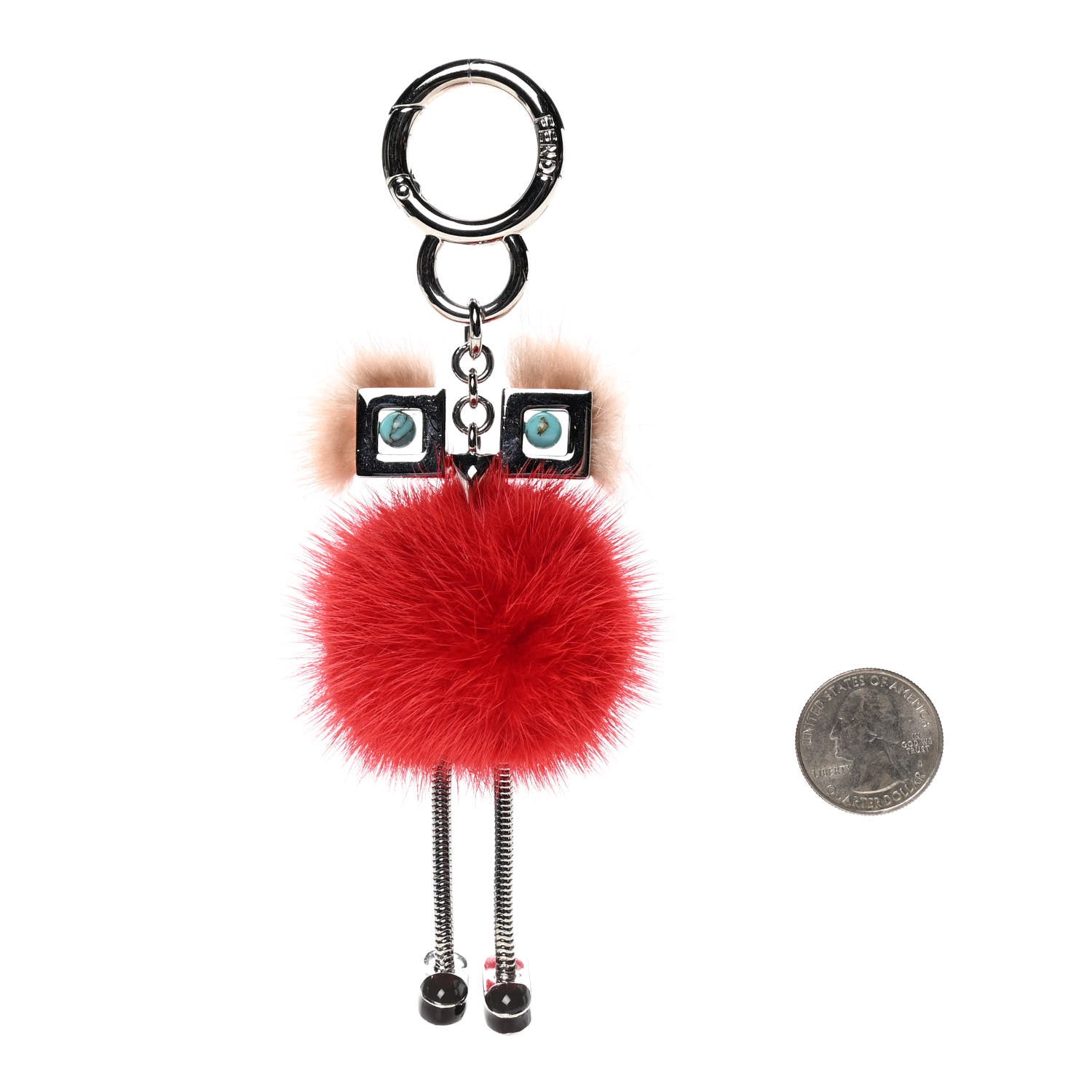 Fendi Metal Mink Fur Hypnoteyes Chick Pom Pom Bag Charm Palladium Palmspring Strawberry 2 of 3