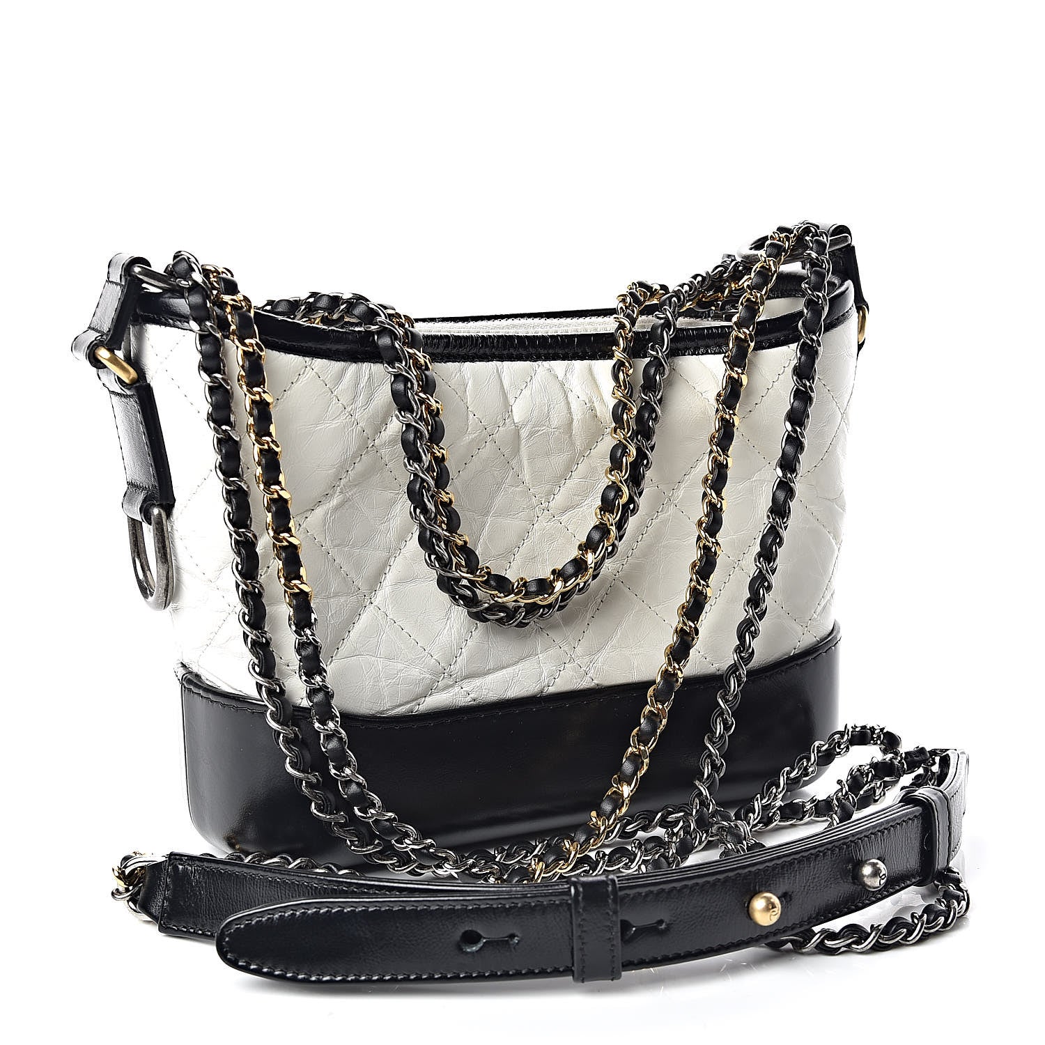 Chanel Aged Calfskin Quilted Small Gabrielle Hobo Black White 3 of 9