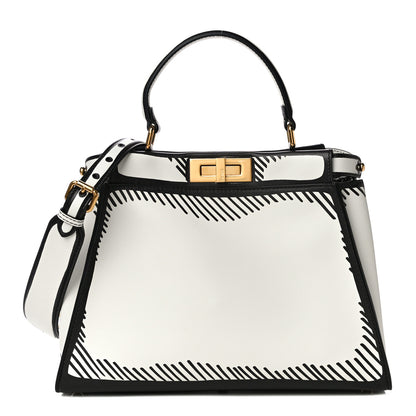 Fendi X JOSHUA VIDES Calfskin Medium Peekaboo Iconic Satchel White Black 1 of 11