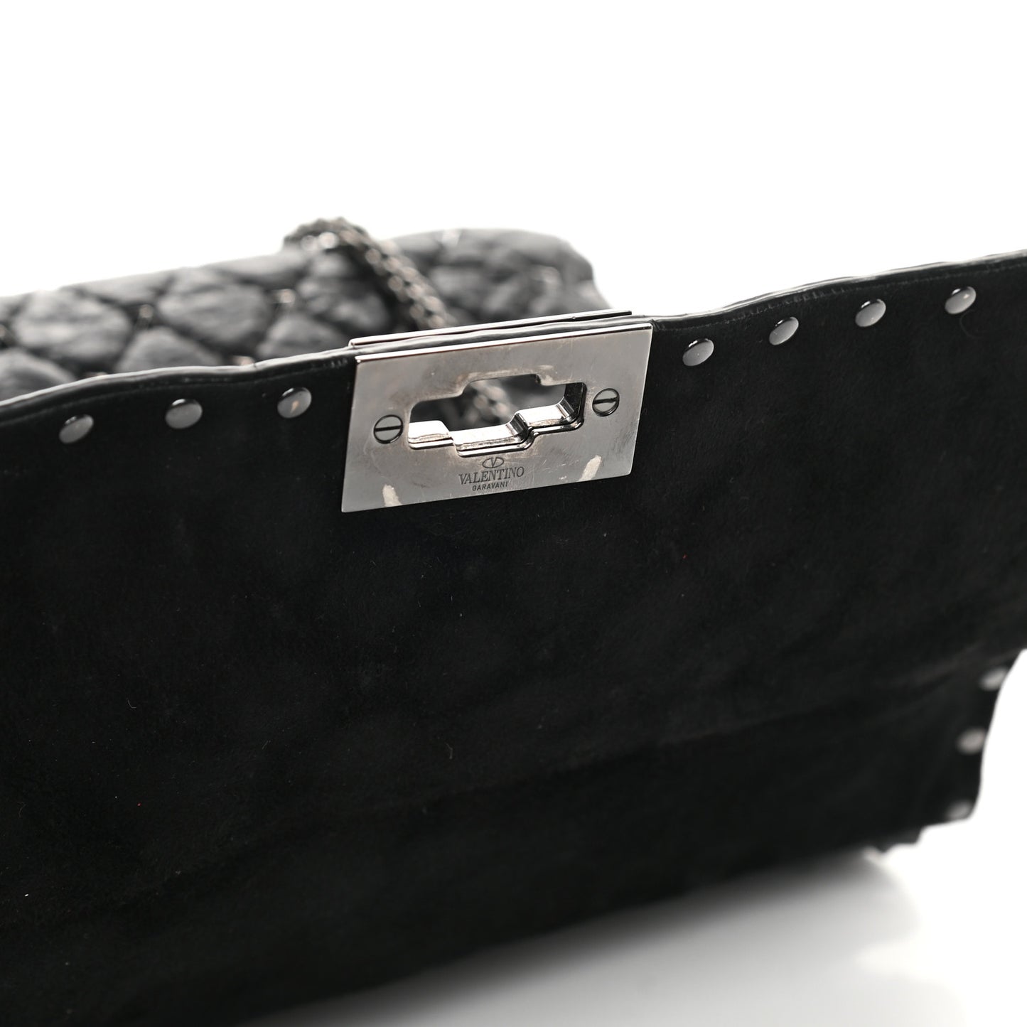 Craquele Nappa Large Rockstud Spike Shoulder Bag Black