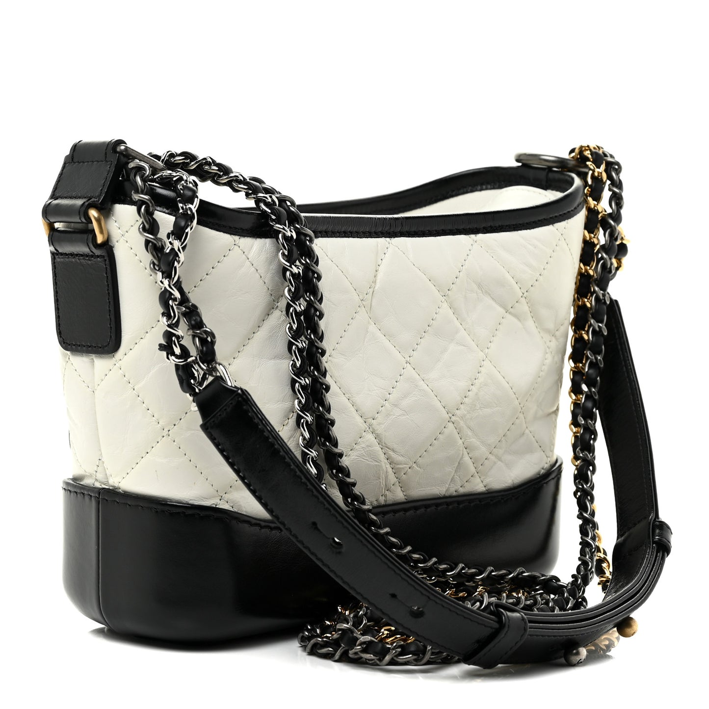 Aged Calfskin Quilted Small Gabrielle Hobo Black White