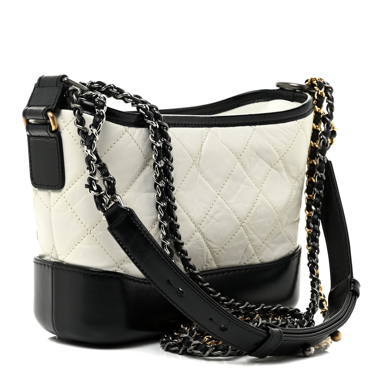 Chanel Aged Calfskin Quilted Small Gabrielle Hobo Black White 2 of 14