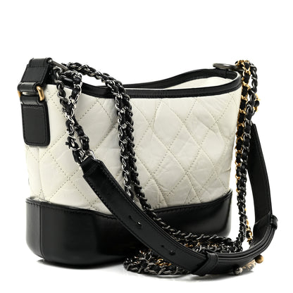 Chanel Aged Calfskin Quilted Small Gabrielle Hobo Black White 2 of 14