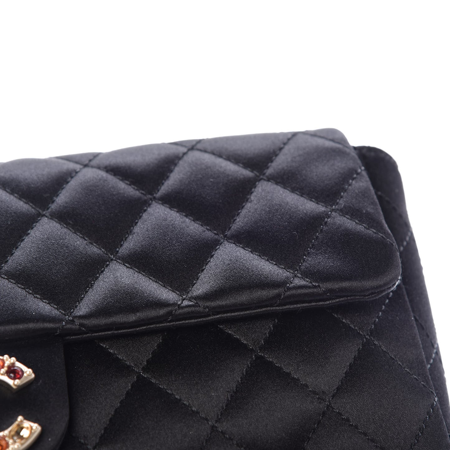 Satin Quilted Jeweled East West Flap Black