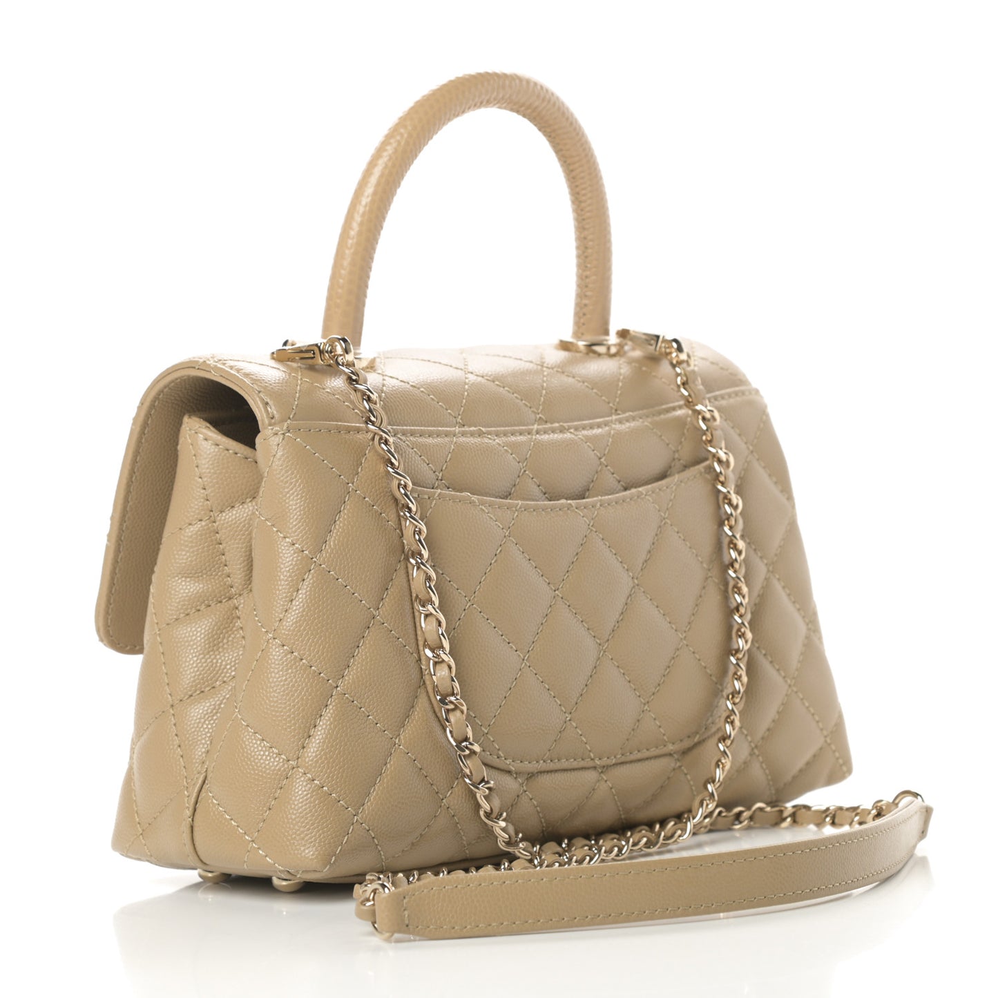 Caviar Lizard Embossed Quilted Mini Coco Handle Flap Dark Beige