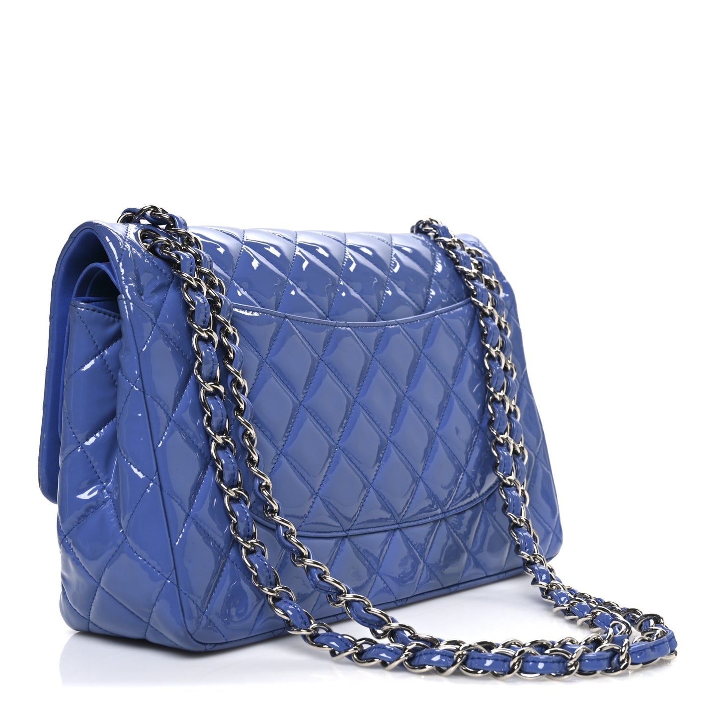 Patent Calfskin Quilted Jumbo Double Flap Blue