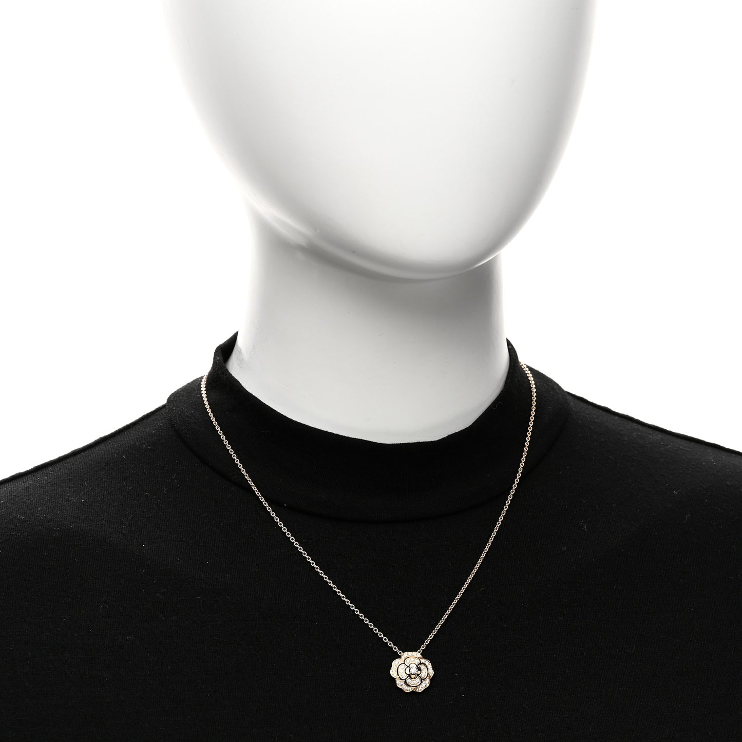 18K Yellow Gold Diamond Bouton de Camelia Pendant Necklace