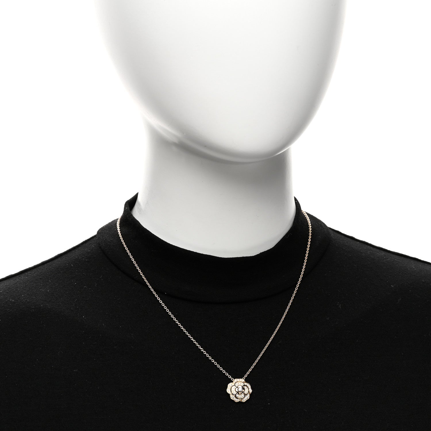 Chanel 18K Yellow Gold Diamond Bouton de Camelia Pendant Necklace 2 of 7