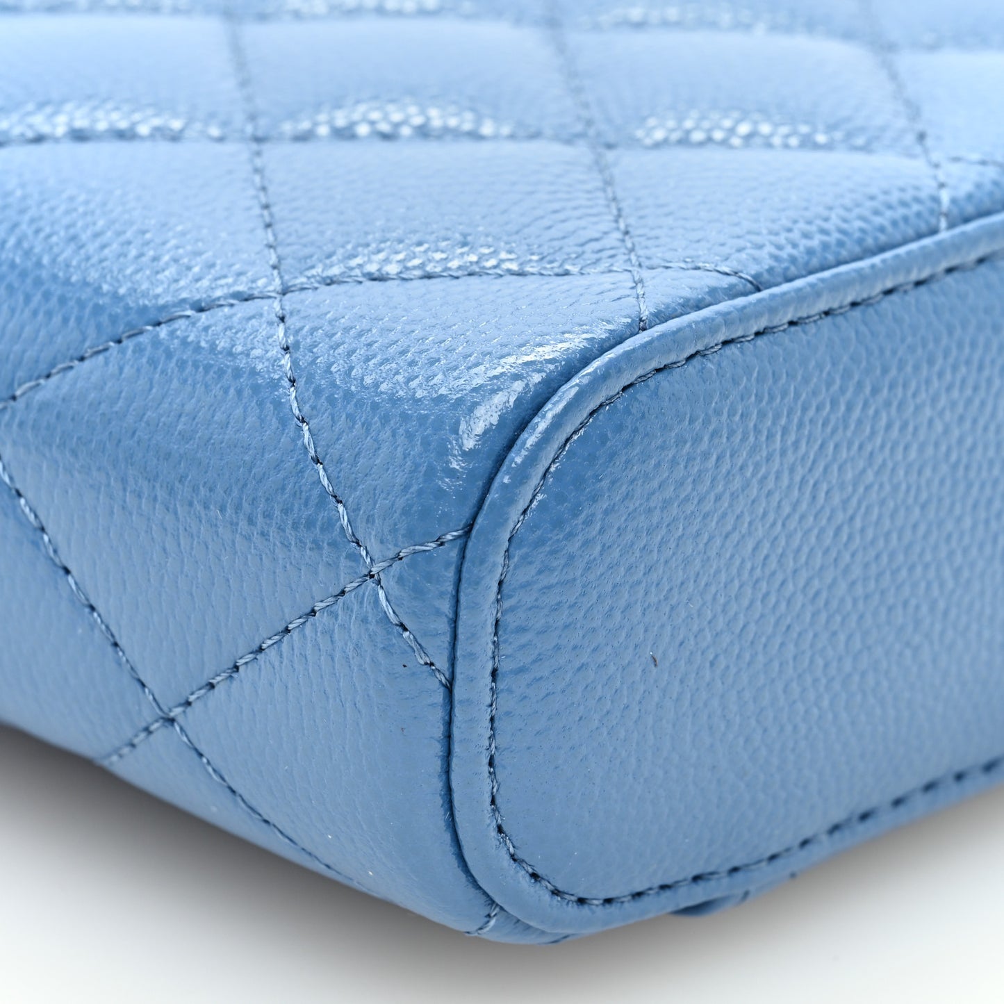 Caviar Quilted Phone Holder With Chain Blue