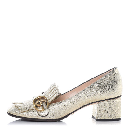 Gucci Galassia GG Marmont Fringe 50mm Loafer Pumps 38.5 Platino 1 of 15