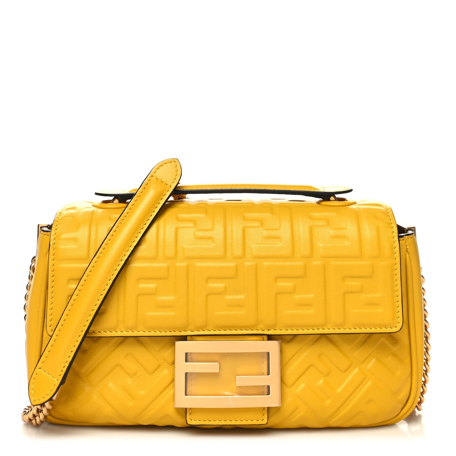 Fendi Nappa Small FF Embossed Midi Chain Baguette Mimosa 1 of 10