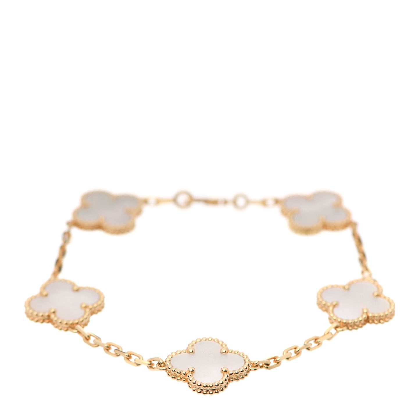 18K Yellow Gold Mother of Pearl 5 Motifs Vintage Alhambra Bracelet