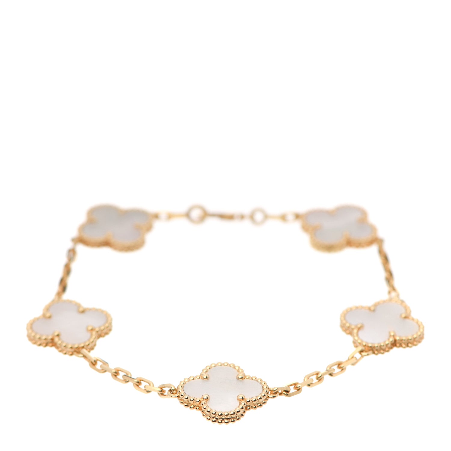 Van Cleef & Arpels 18K Yellow Gold Mother of Pearl 5 Motifs Vintage Alhambra Bracelet 1 of 5