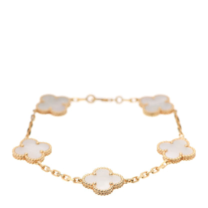 Van Cleef & Arpels 18K Yellow Gold Mother of Pearl 5 Motifs Vintage Alhambra Bracelet 1 of 5