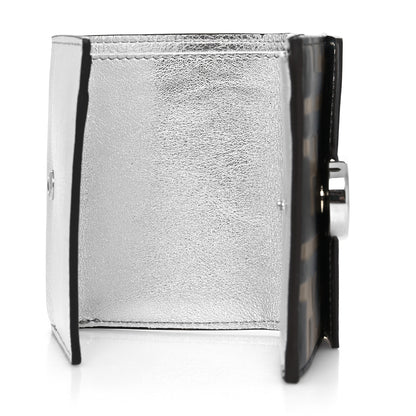 Fendi Vitello Soft Catalan Mirror F is Fendi Bi-Color FF 1974 Embossed Micro Tri-Fold Envelope Wallet Maya Black Argento 5 of 11