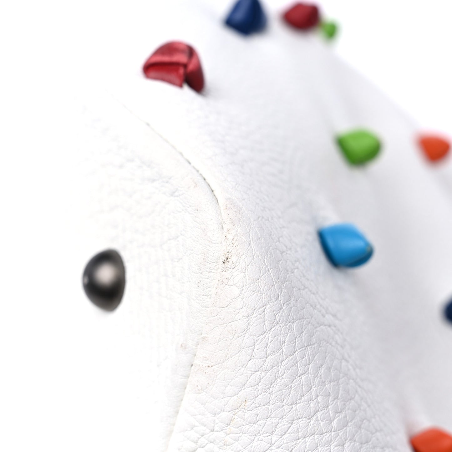 Grainy Calfskin Knot Detailed Polka Dot Tote White Multicolor