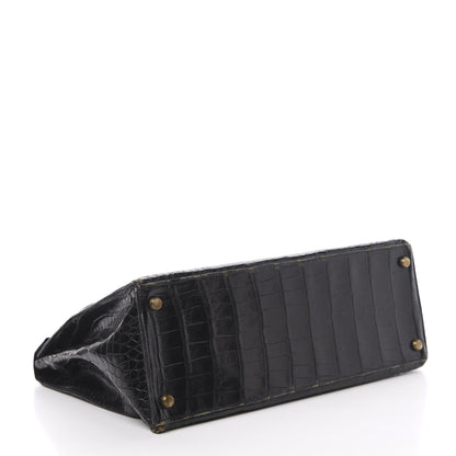 Hermes Shiny Porosus Crocodile Kelly Sellier 32 Black 5 of 50