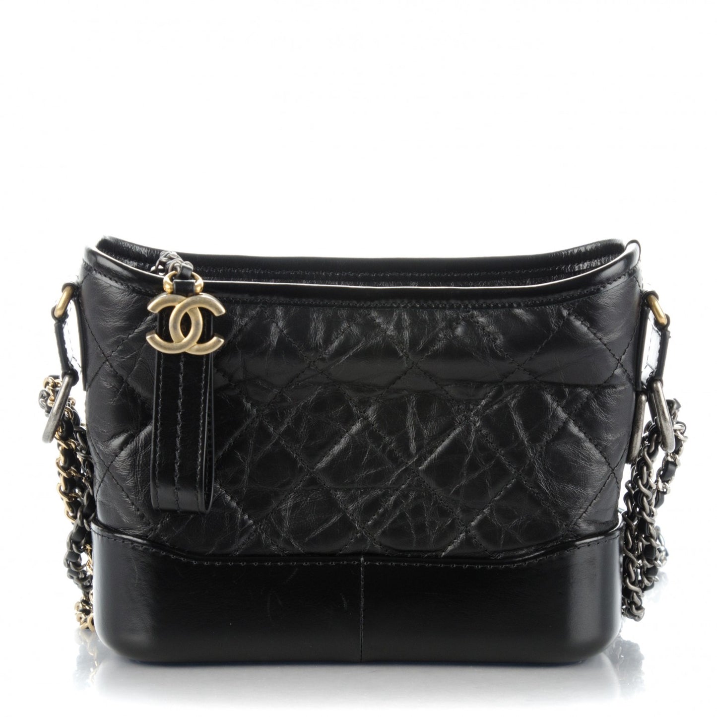 Aged Calfskin Quilted Small Gabrielle Hobo Black