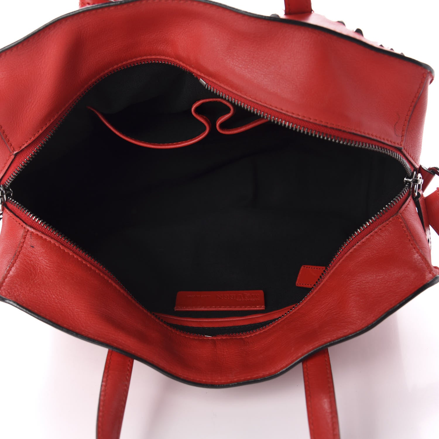 Alexander McQueen Calfskin Small Studded Padlock Zip Around Tote Red 6 of 11