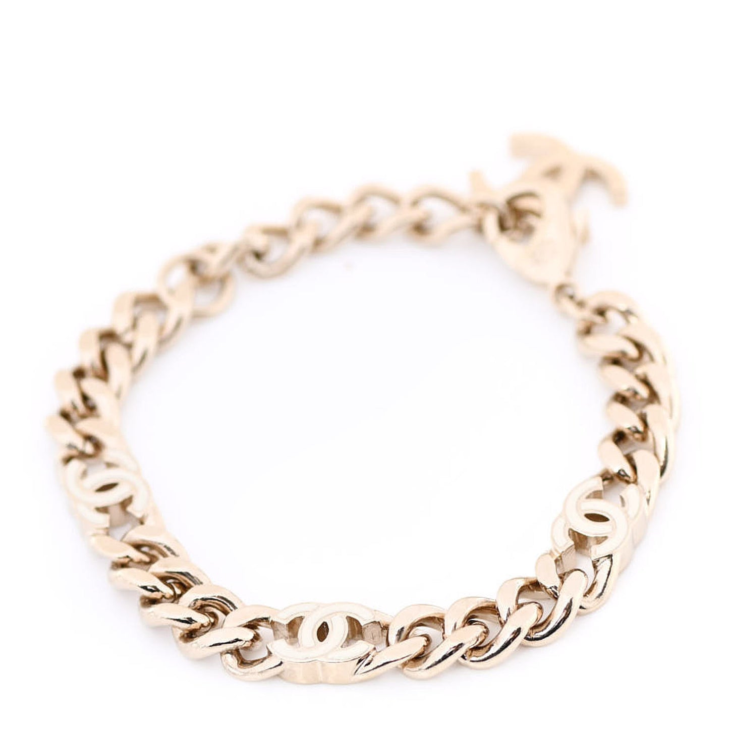 Enamel Metal CC Chain Bracelet Gold White