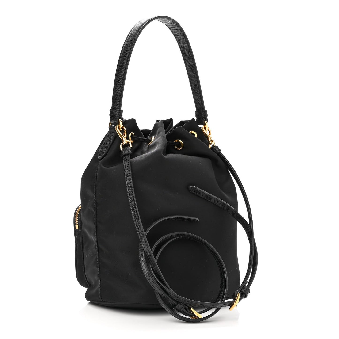 Saffiano Tessuto Nylon Mini Bucket Crossbody Bag Black